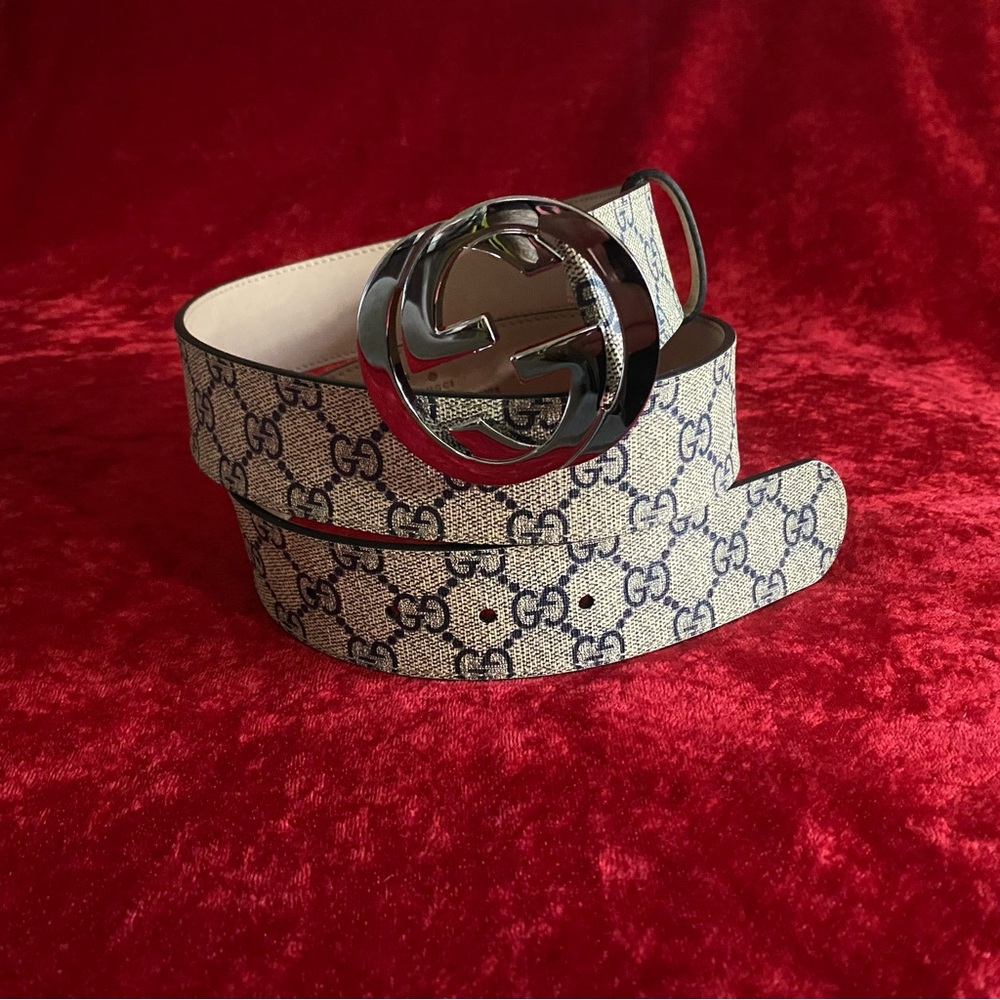 Gucci Supreme Navy Blue GG Monogram Belt w/ Free Shipping 85 / 34